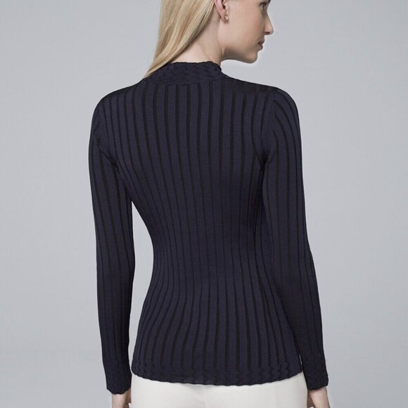 2/$30 White House Black Market Mock Neck Yoked Sweater Indigo Medium #9884 - Picture 6 of 11